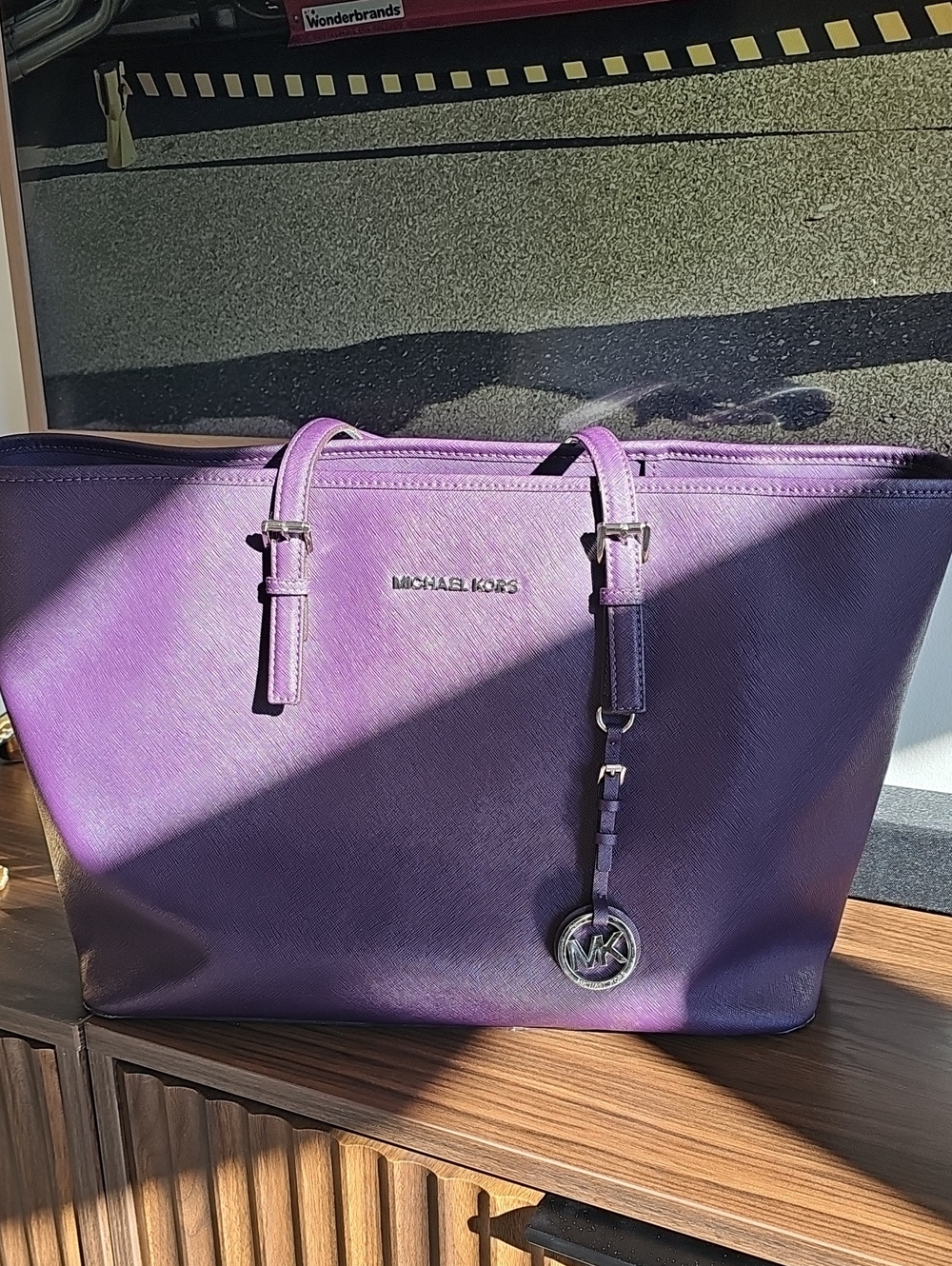 Michael Kors Purple Leather Tote with Logo Charm